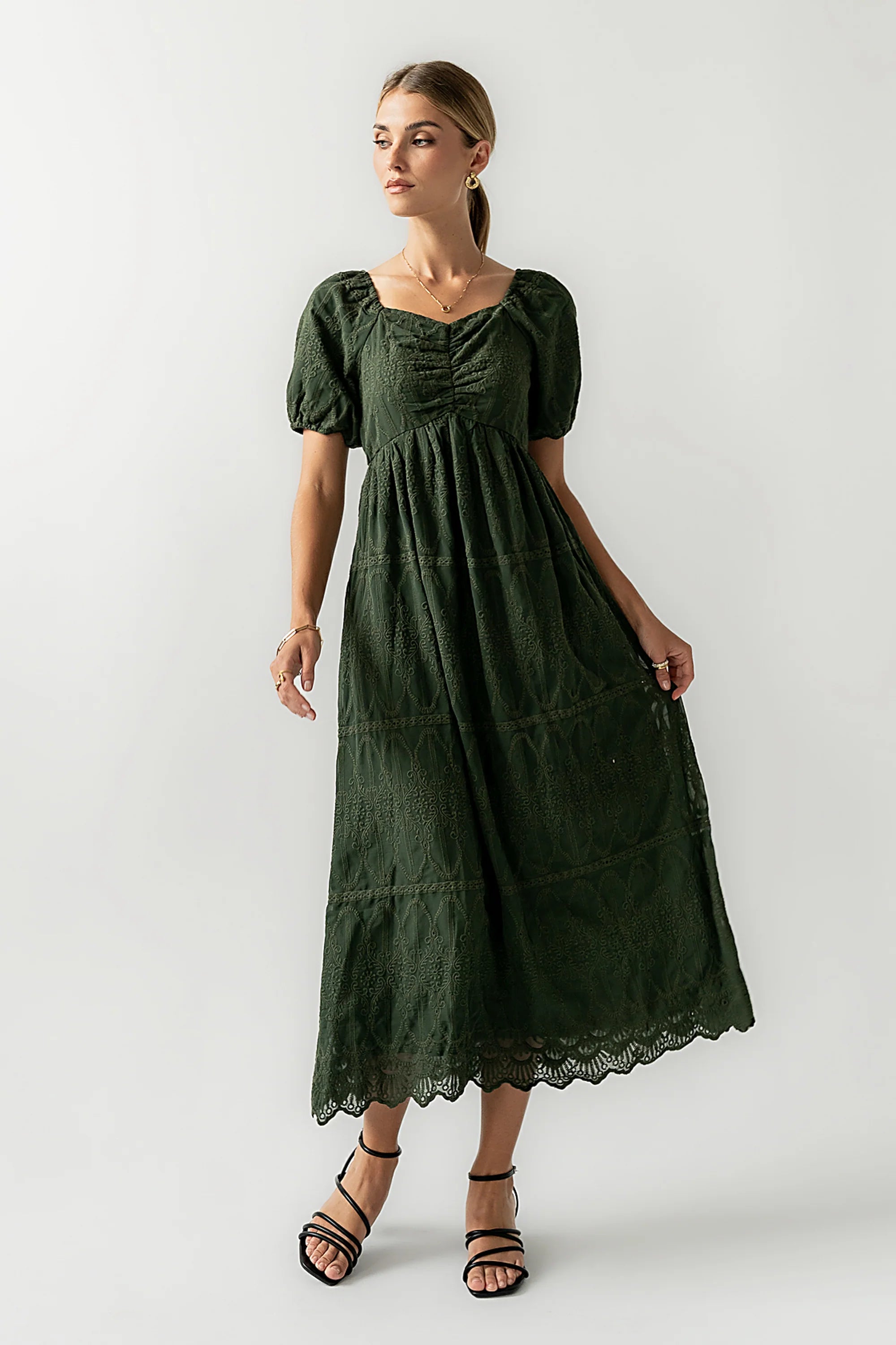 Luca Embroidered Maxi Dress in Hunter Green FINAL SALE