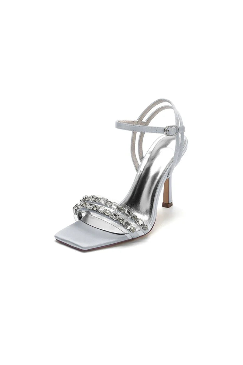 Royal Blue Satin Heels with Double Crystal Straps