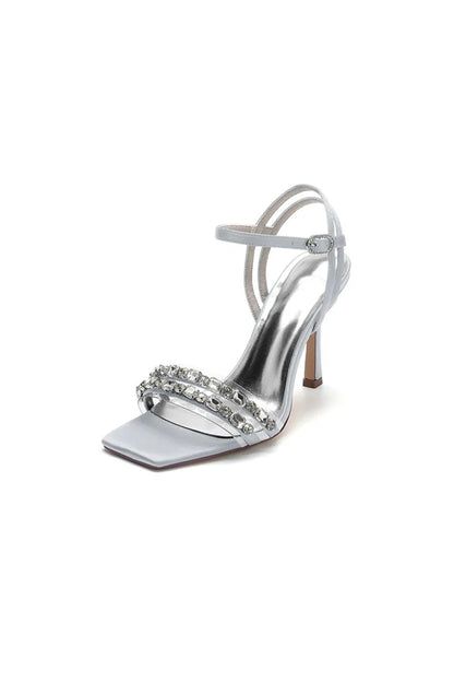 Royal Blue Satin Heels with Double Crystal Straps