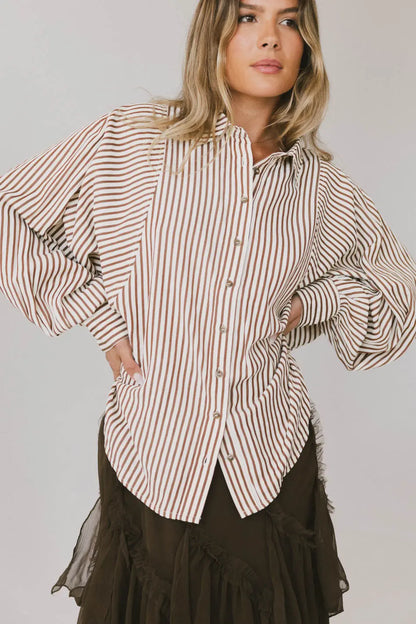 Niri Striped Button Up in Brown FINAL SALE