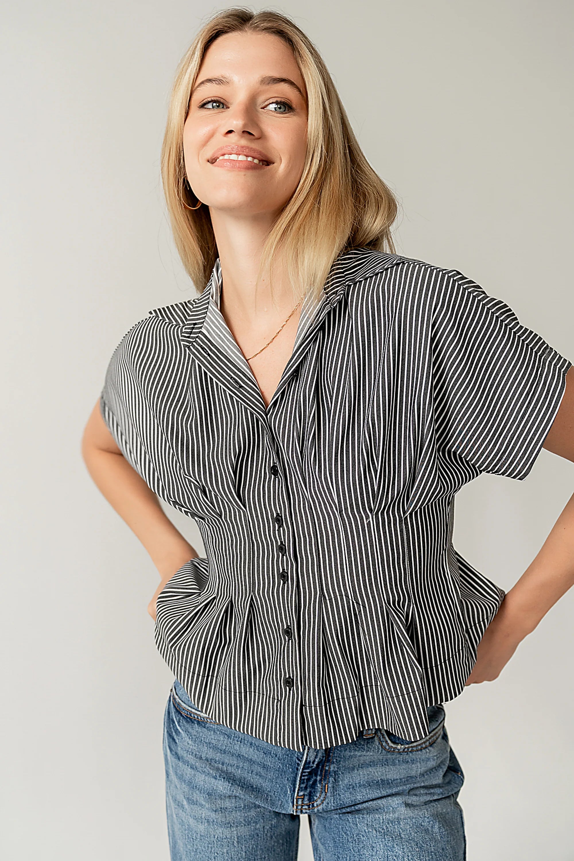 Alec Striped Blouse in Grey FINAL SALE