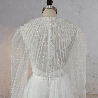 A Line Polka Dot Illusion Charm Asymmetrical Wedding Dress