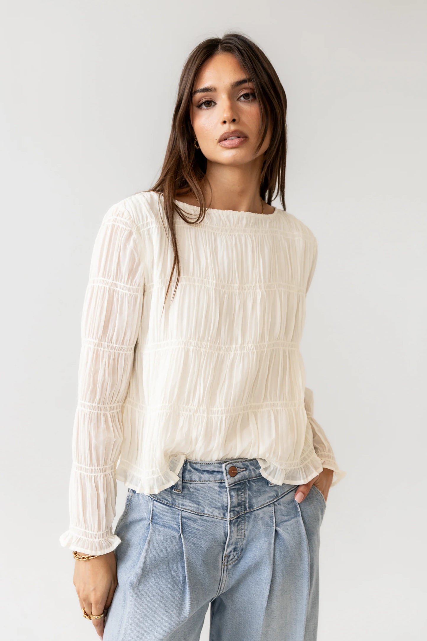 Zuri Smocked Blouse in Cream FINAL SALE