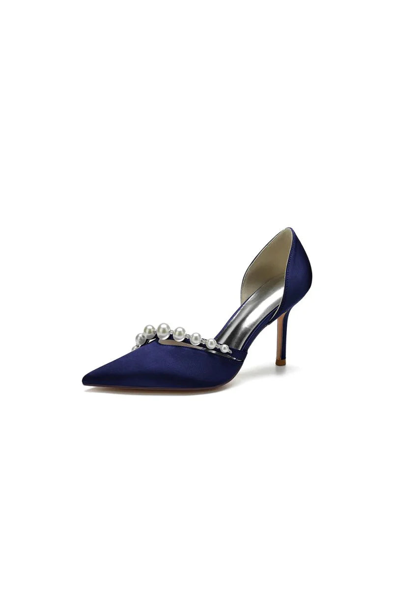 Pearl Strap Pointed Toe Satin High Heels