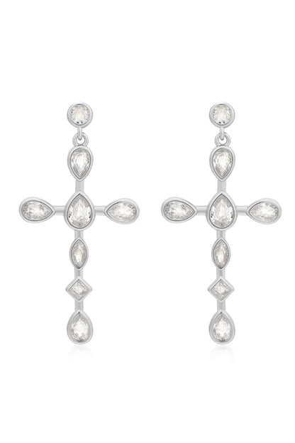 LUV AJ Bezel Stone Cross Studs