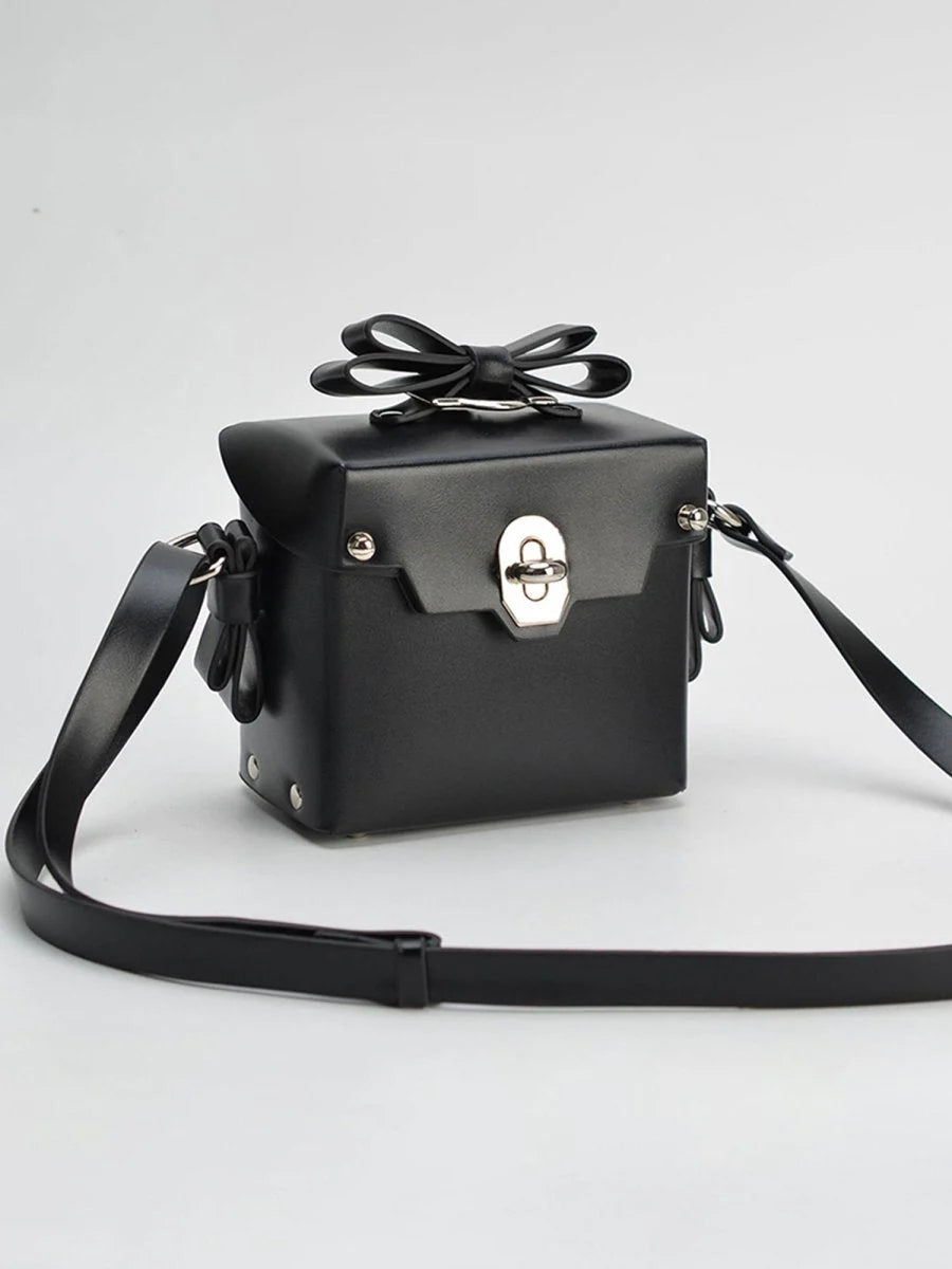 Womens Bowknots Box Shoulder Bags in Vegan Leather