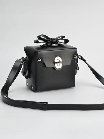 Womens Bowknots Box Shoulder Bags in Vegan Leather