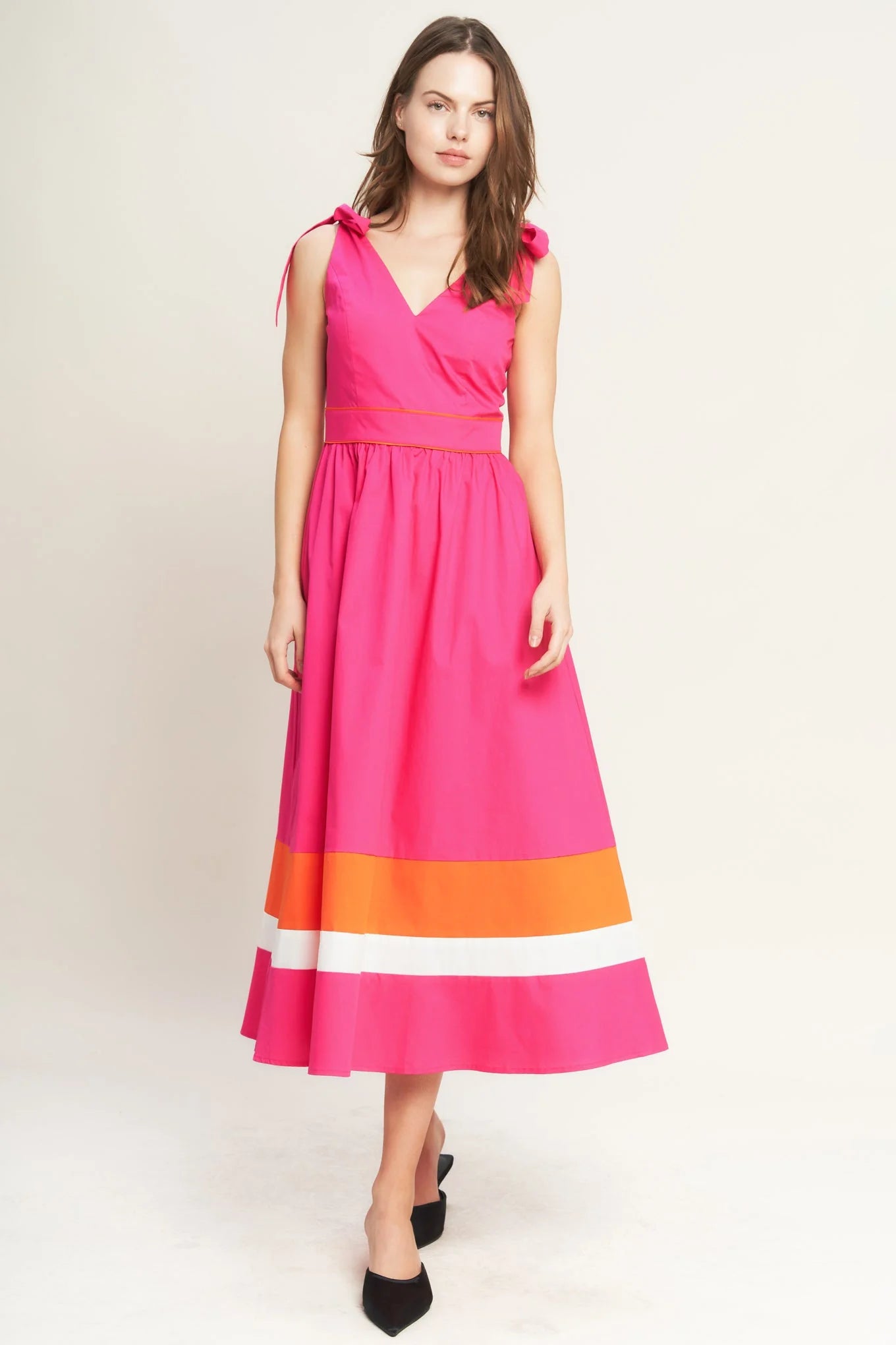 FOREST CHARM FUCHSIA ORANGE MIDI DRESS