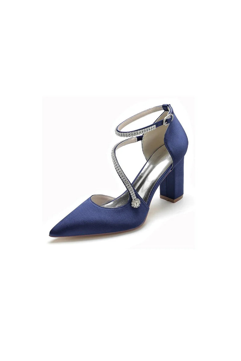 White Satin Pump with Cross Strap and Beaded Buckle