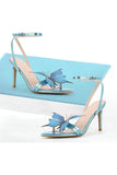 Blue Butterfly Ankle Buckle Open Toe Stiletto High Heels
