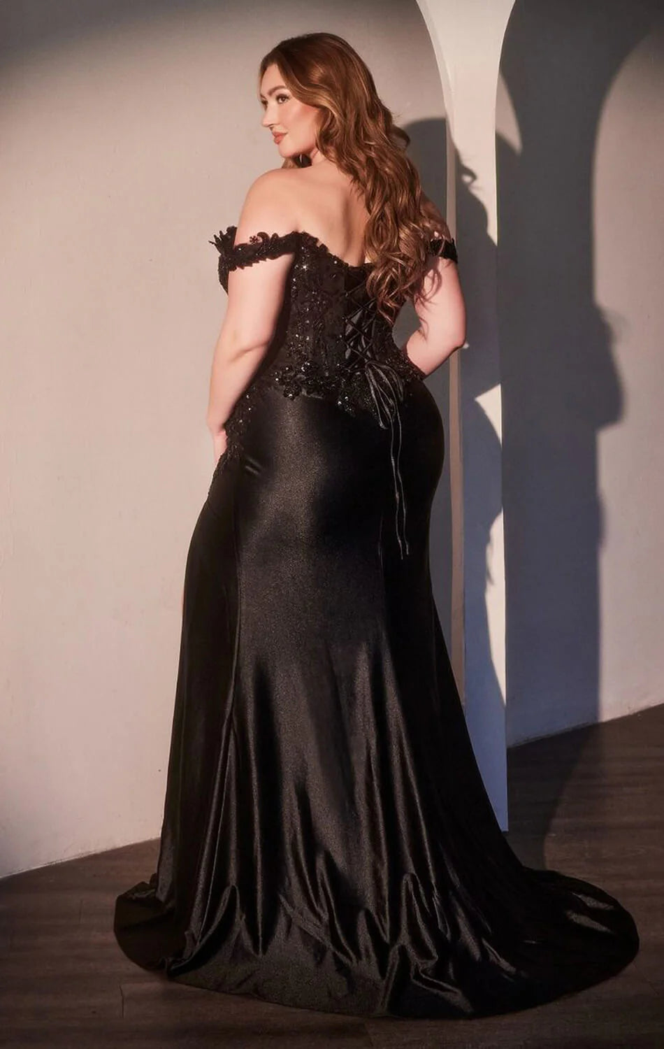 PHILIPPA GOWN OFF THE SHOULDER LACE SATIN DRESS