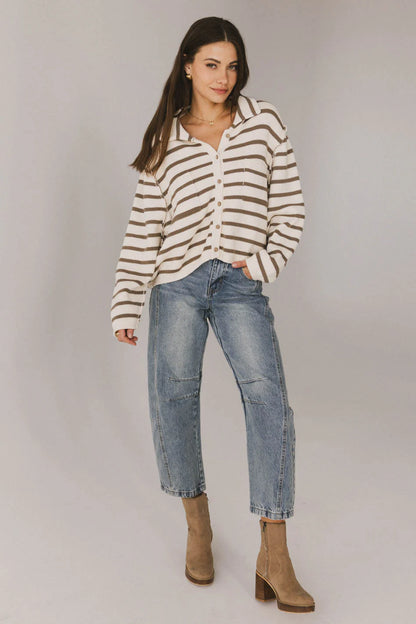 Harper Striped Cardigan in Olive FINAL SALE