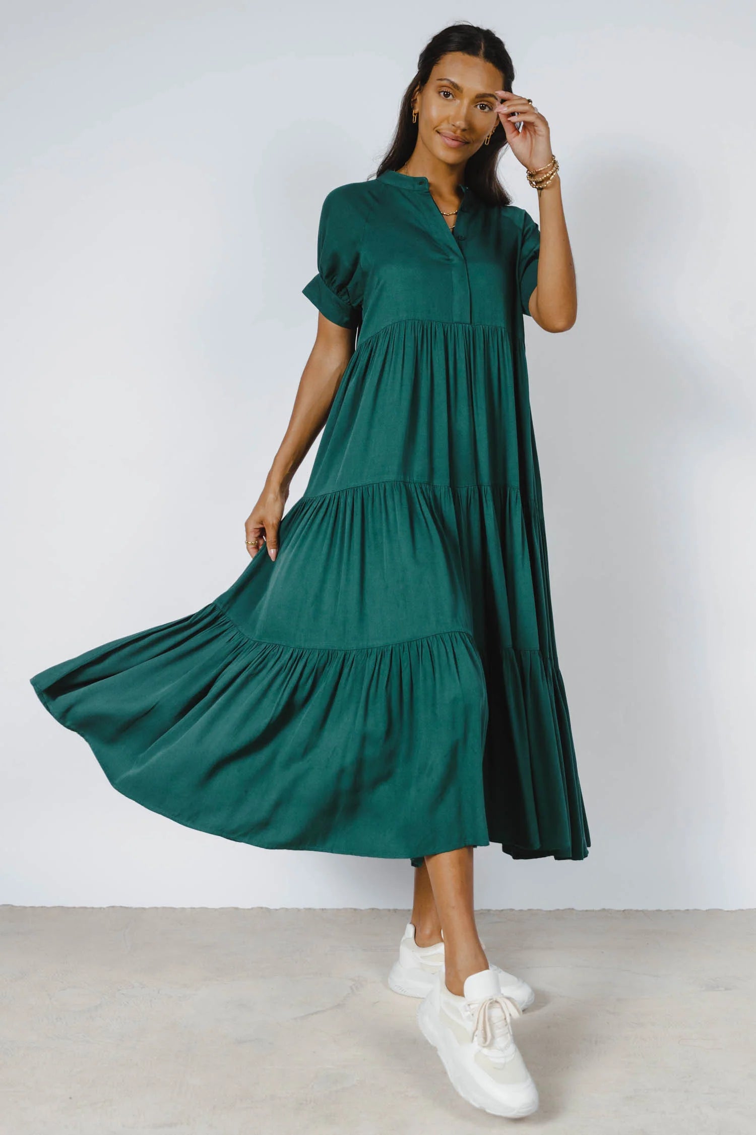 Amanda Tiered Dress in Hunter Green FINAL SALE