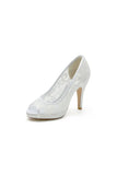 Champagne High Heels with Lace Embellishments
