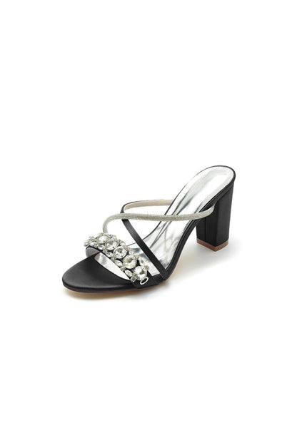 Silver Satin High Heels with Crystal and Metal Embellishments