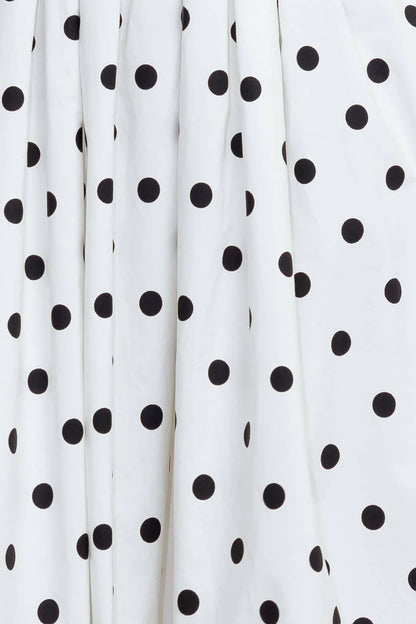 WHITE BLACK POLKA DOT BUBBLE HEM MIDI DRESS