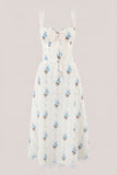 White Warm Rose Print Cotton Ruffled Midi Dress
