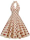 Polka Dots Halter Audrey Hepburn Style 1950S Vintage Dress With Bow Backless