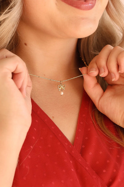 Jane Bow Pearl Necklace