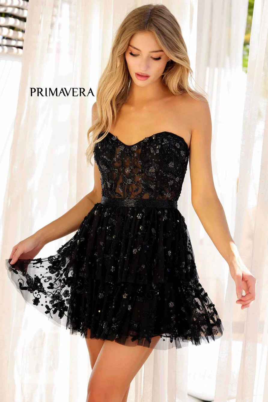 4263 Primavera Ruffle Skirt Short Beaded Dress