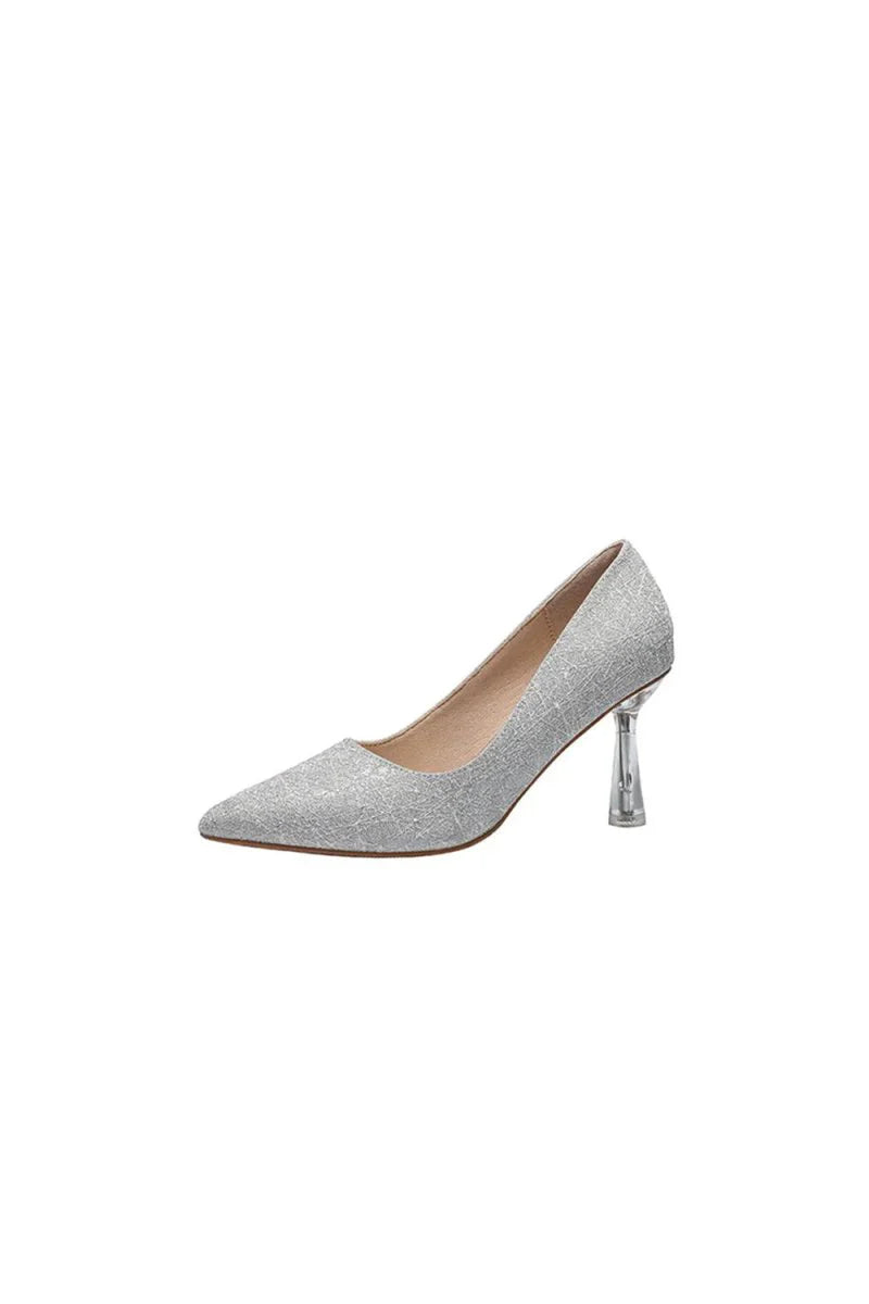 Office Shoes Microfiber Leather Close Toe Stiletto Heel With Sparkling Glitter