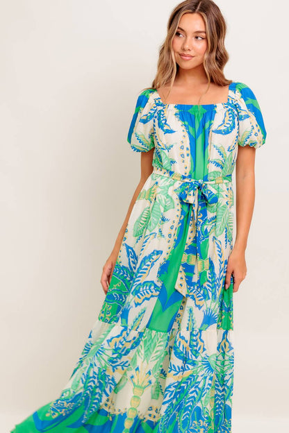 MADDISON MAXI DRESS GREEN BLUE