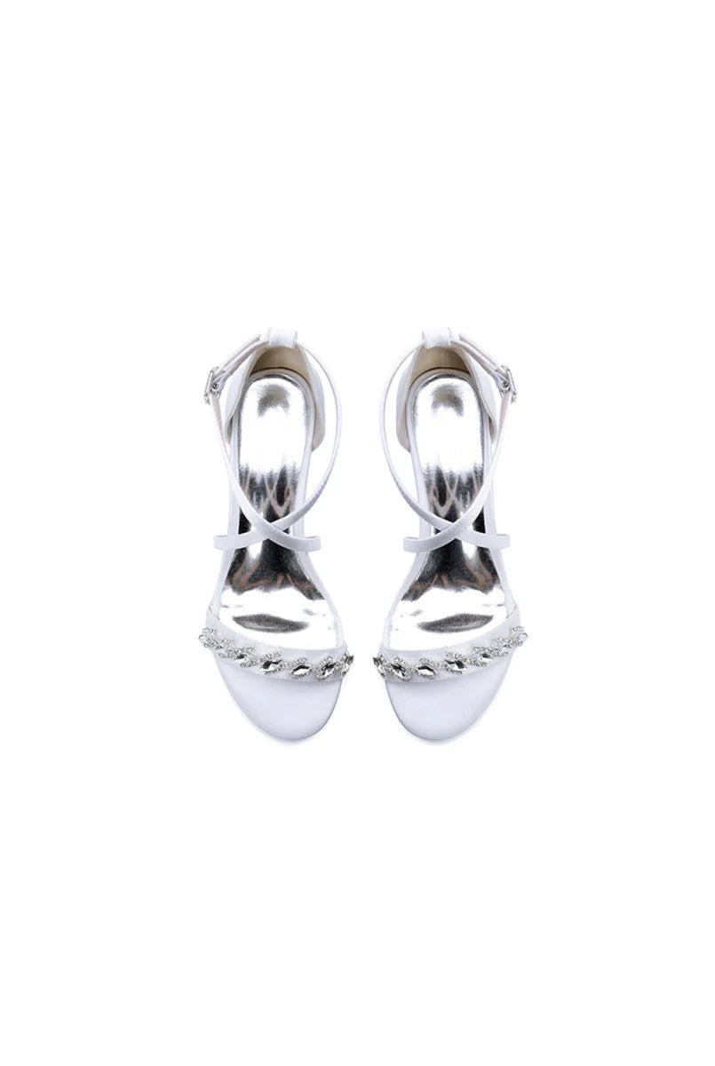 Open Toe Crystal Hollow Out Chunky Heels