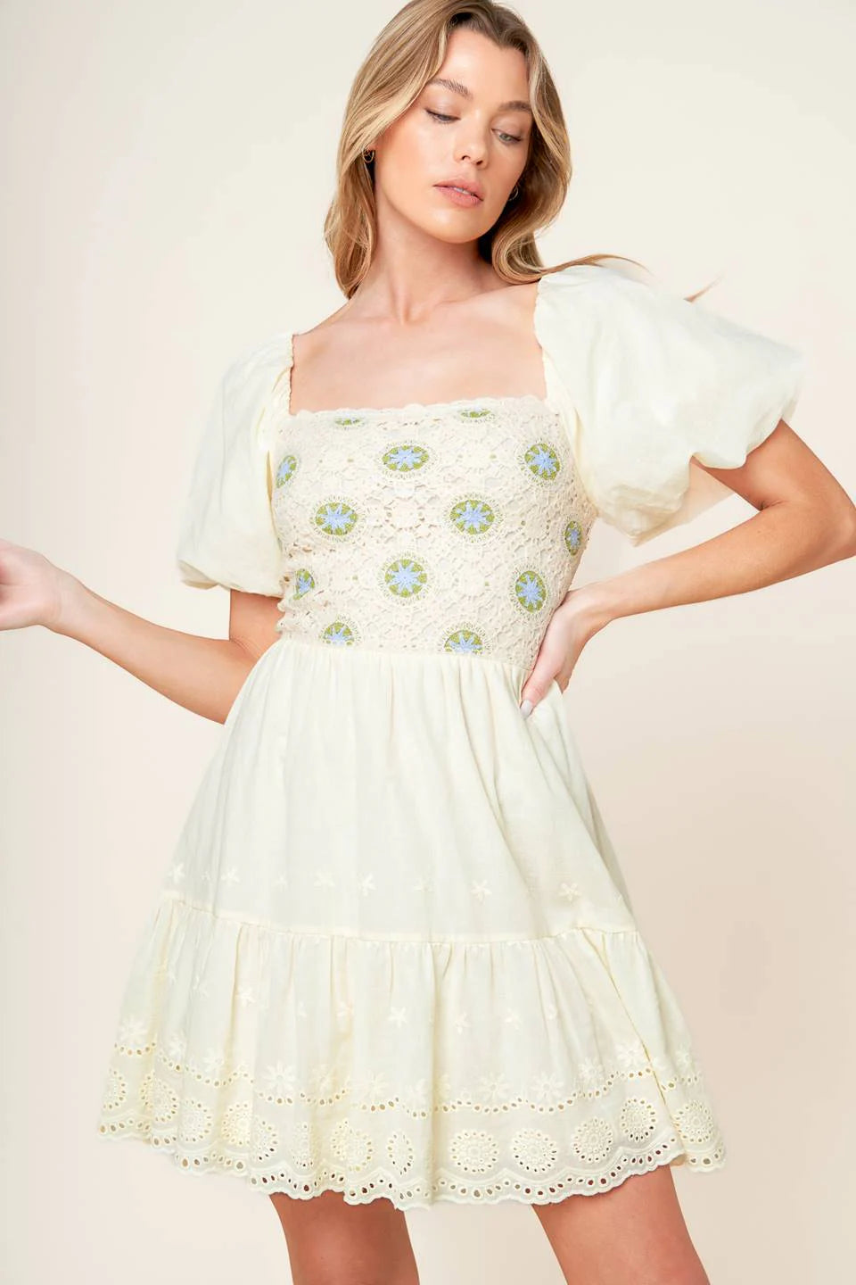 LOLA BOHO MINI DRESS CREAM