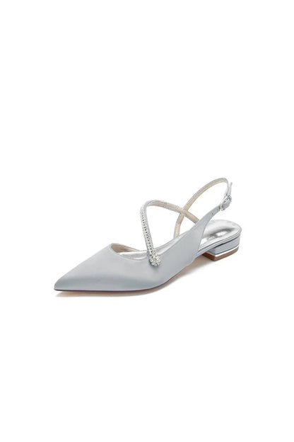 Beaded Pointed Toe Buckle Kitten Heels