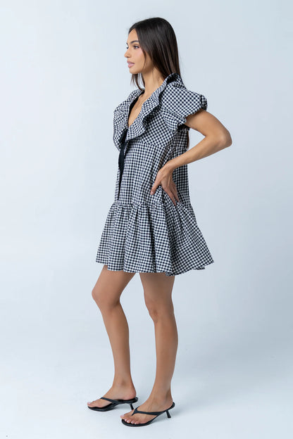Tony Gingham Baby Doll Dress in Black