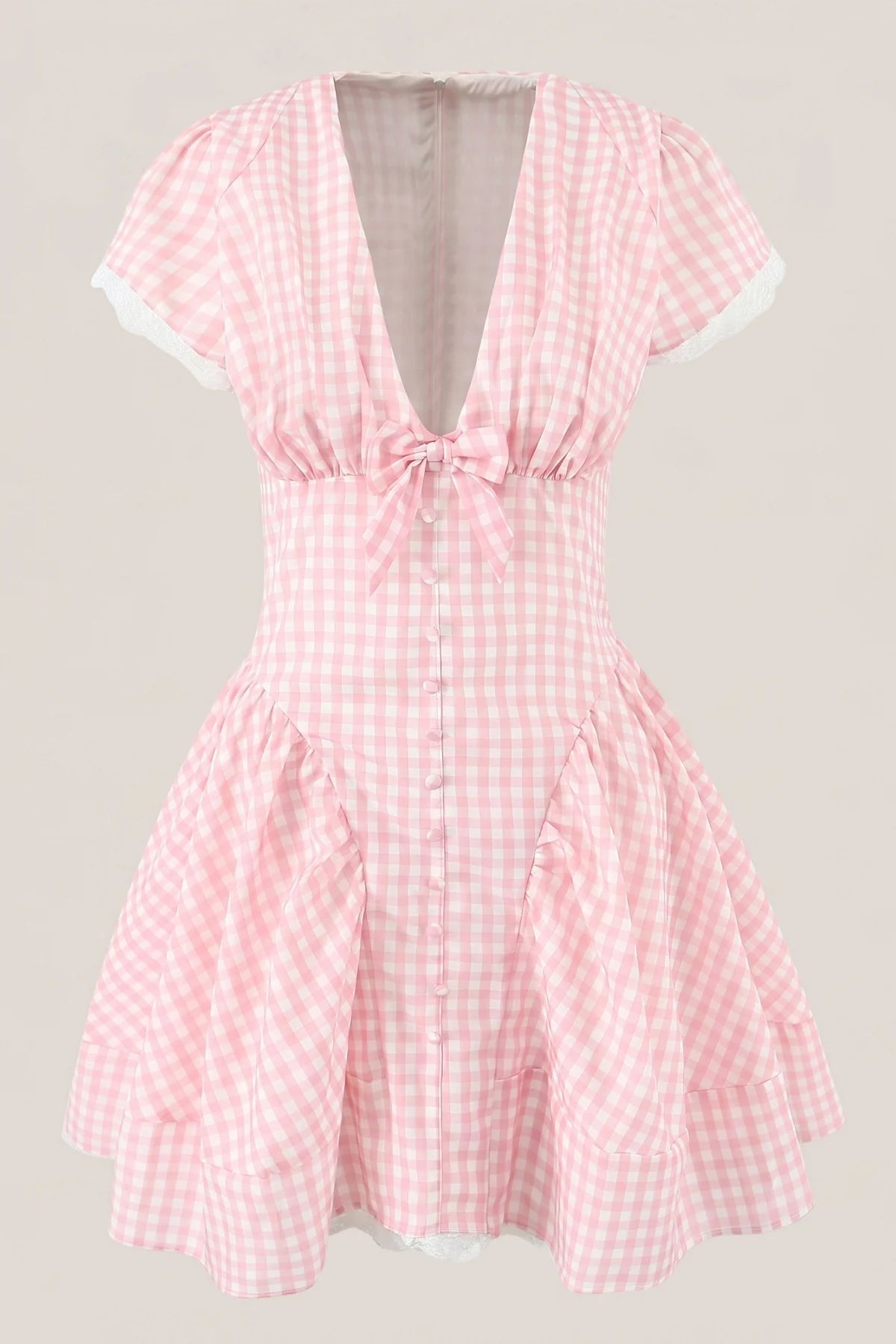 Pink Gingham Cotton A Line Mini Dress