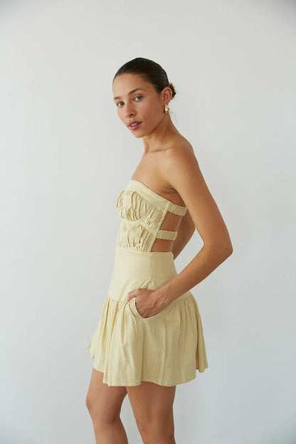Indie Open Back Linen Mini Dress