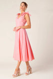 SWEET NOTHINGS SHOULDER BOW MIDI DRESS PEACH