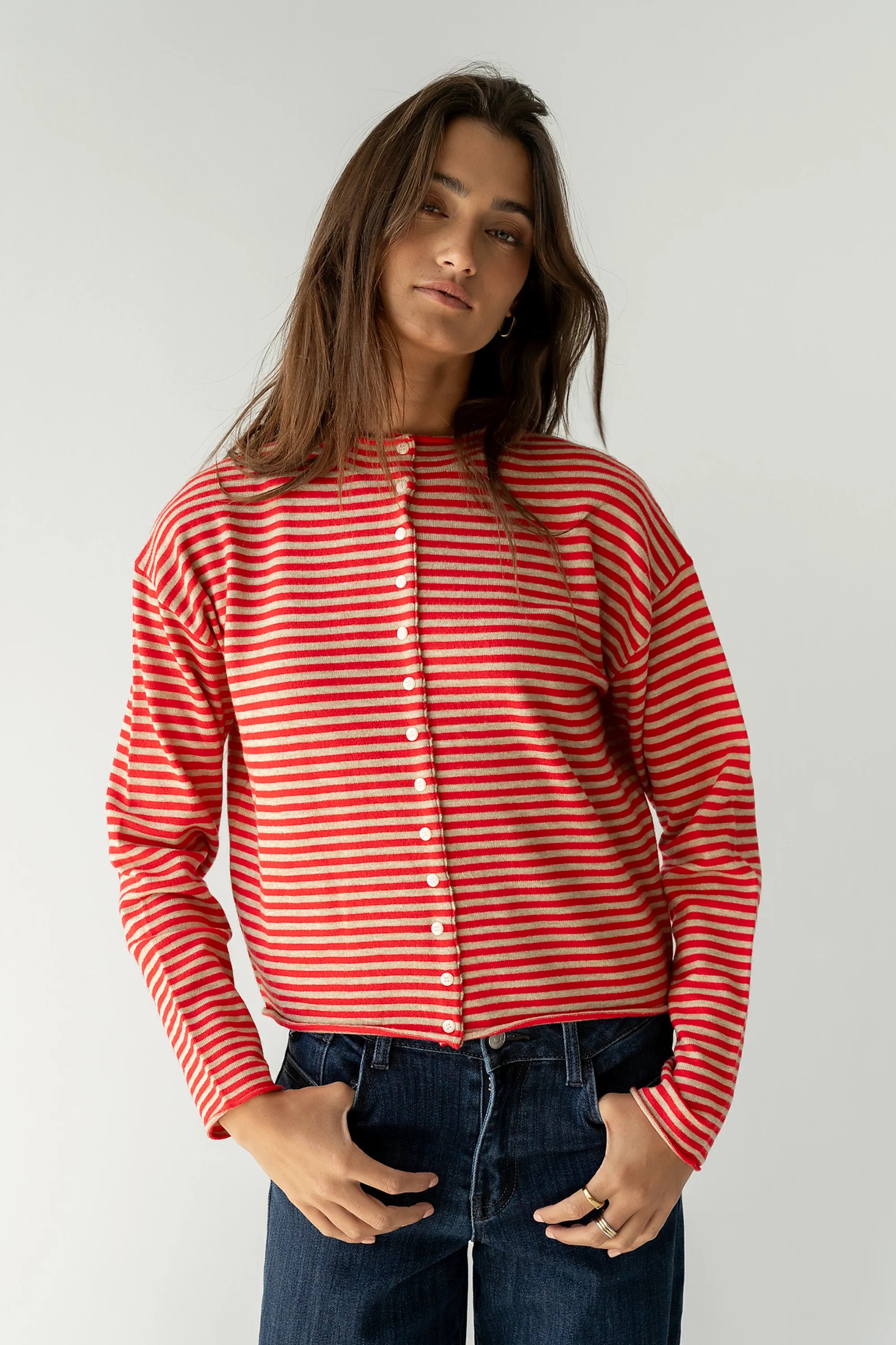 Julianne Striped Cardigan in Red