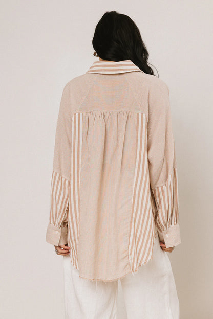 Gia Striped Button Up in Taupe FINAL SALE