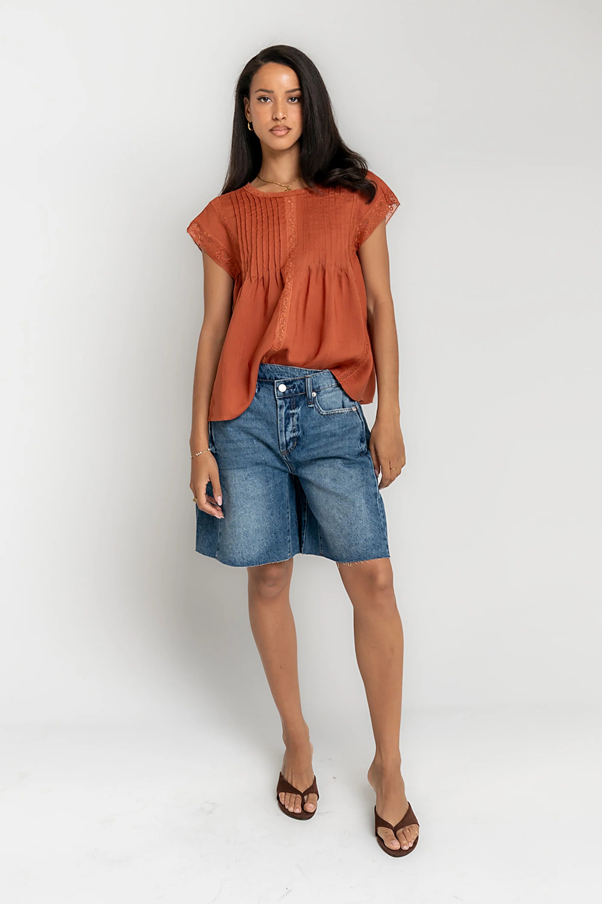 Cambree Pleated Blouse in Terracotta