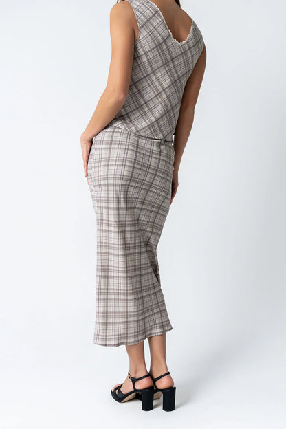 Jenna Plaid Maxi Skirt in Beige