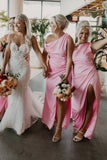 Mermaid Satin One Shoulder Bridesmaid Dress with Slit