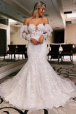 White Floral Lace Sweetheart Mermaid Wedding Dress with Detachable Sleeves