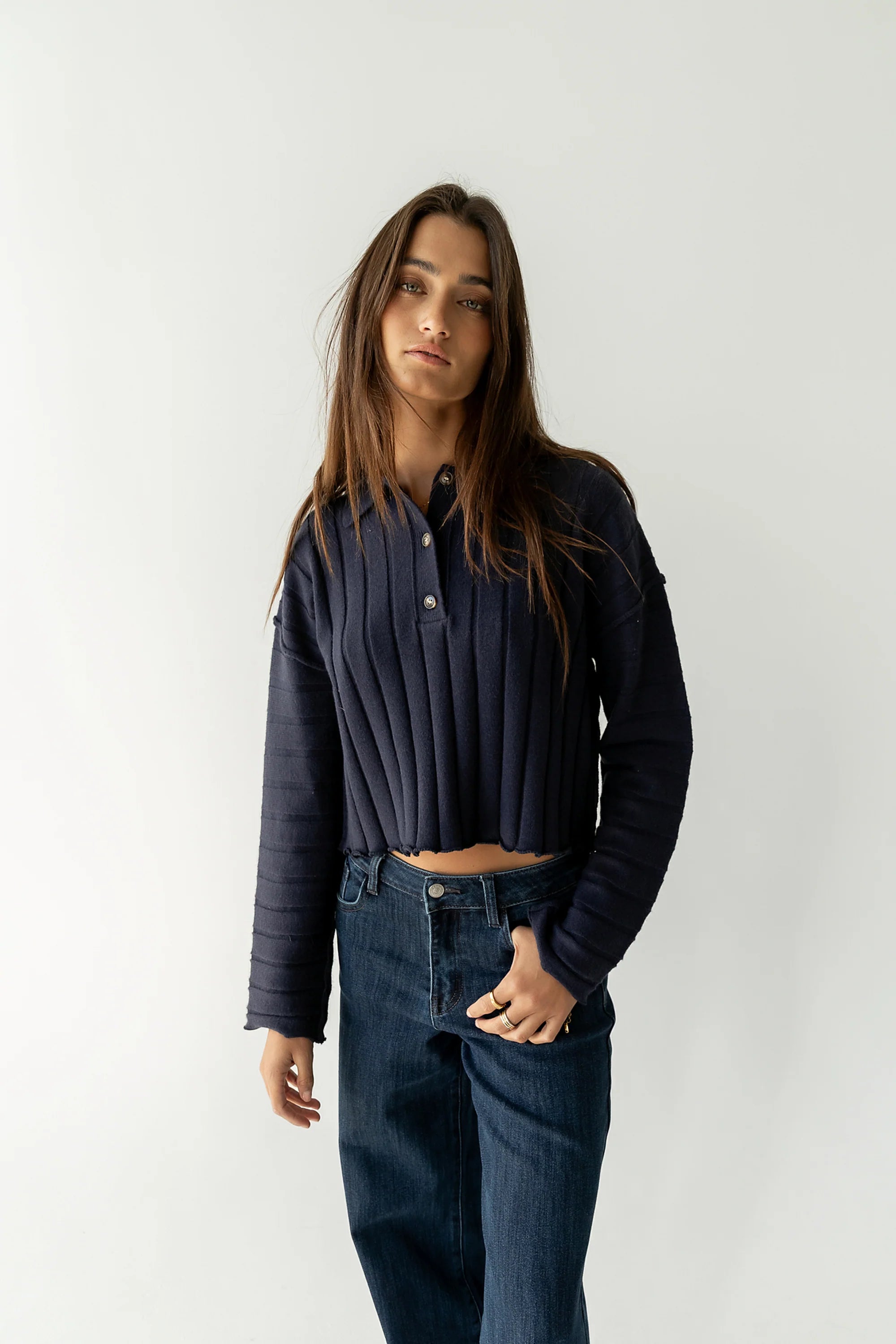 Brandi Collared Sweater in Navy