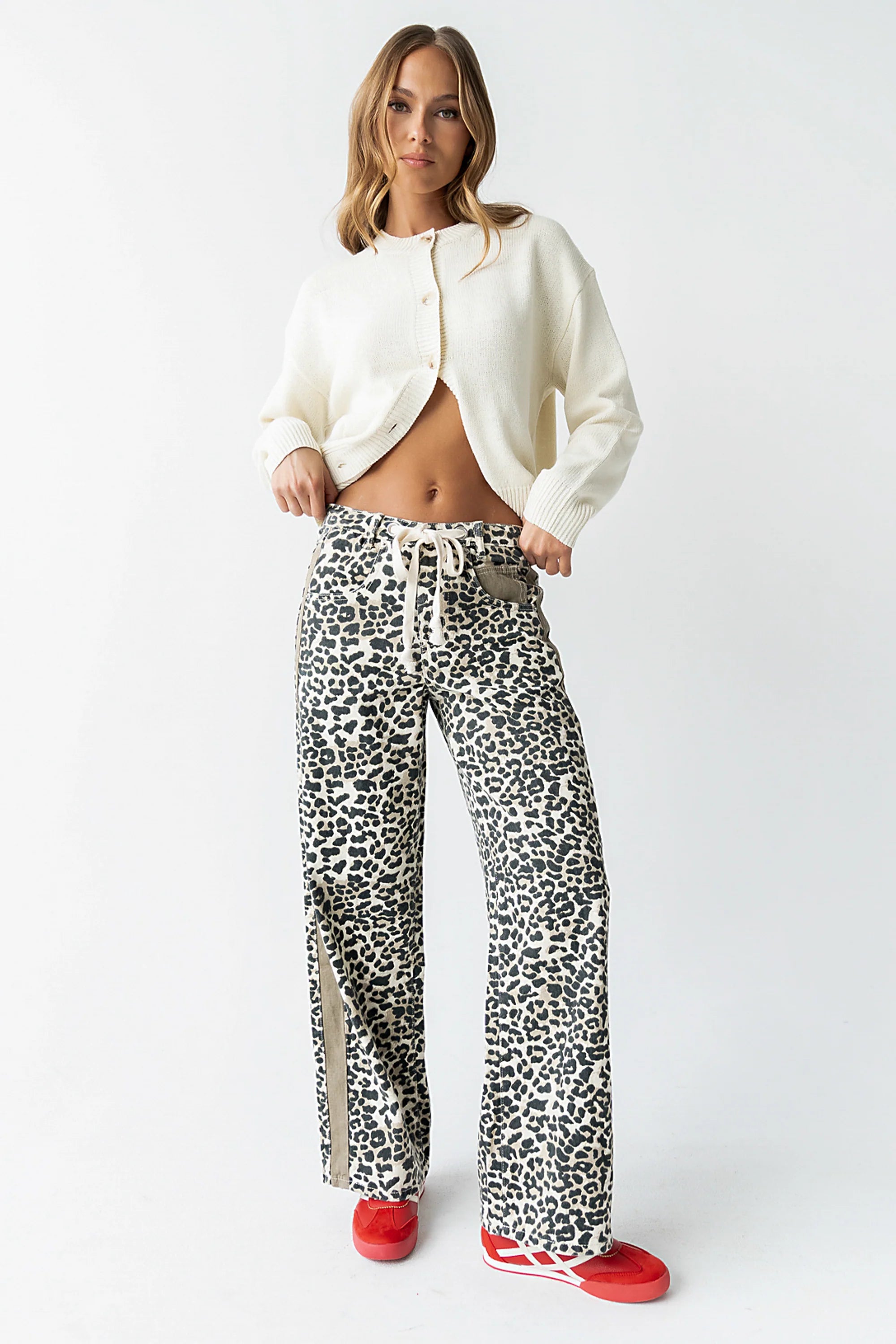 Mellanie Two Toned Baggy Jeans in Leopard