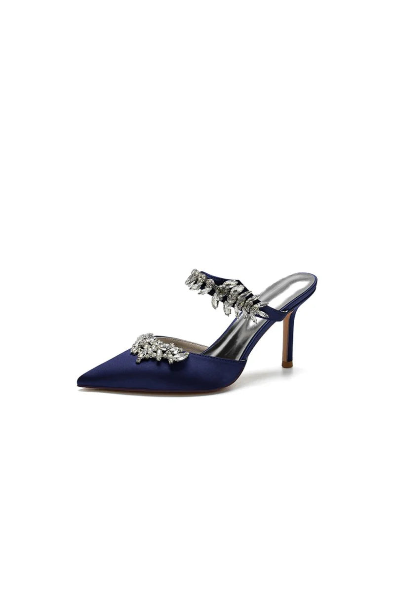 Pointed Toe Crystal Flower Strap Stiletto Heel