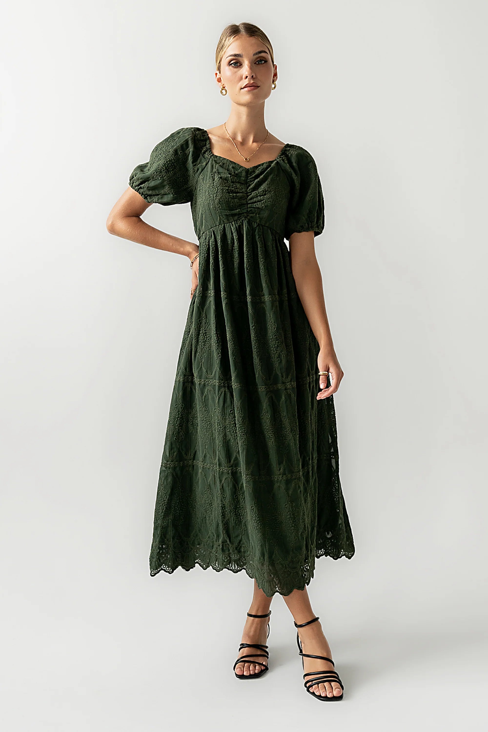 Luca Embroidered Maxi Dress in Hunter Green FINAL SALE