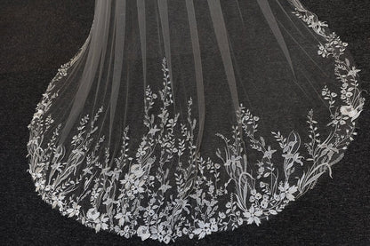 Vintage Flower Lace Veil Cathedral Tulle Bridal veil