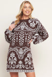 TERRA TAPESTRY BROWN SWEATER KNIT MINI DRESS