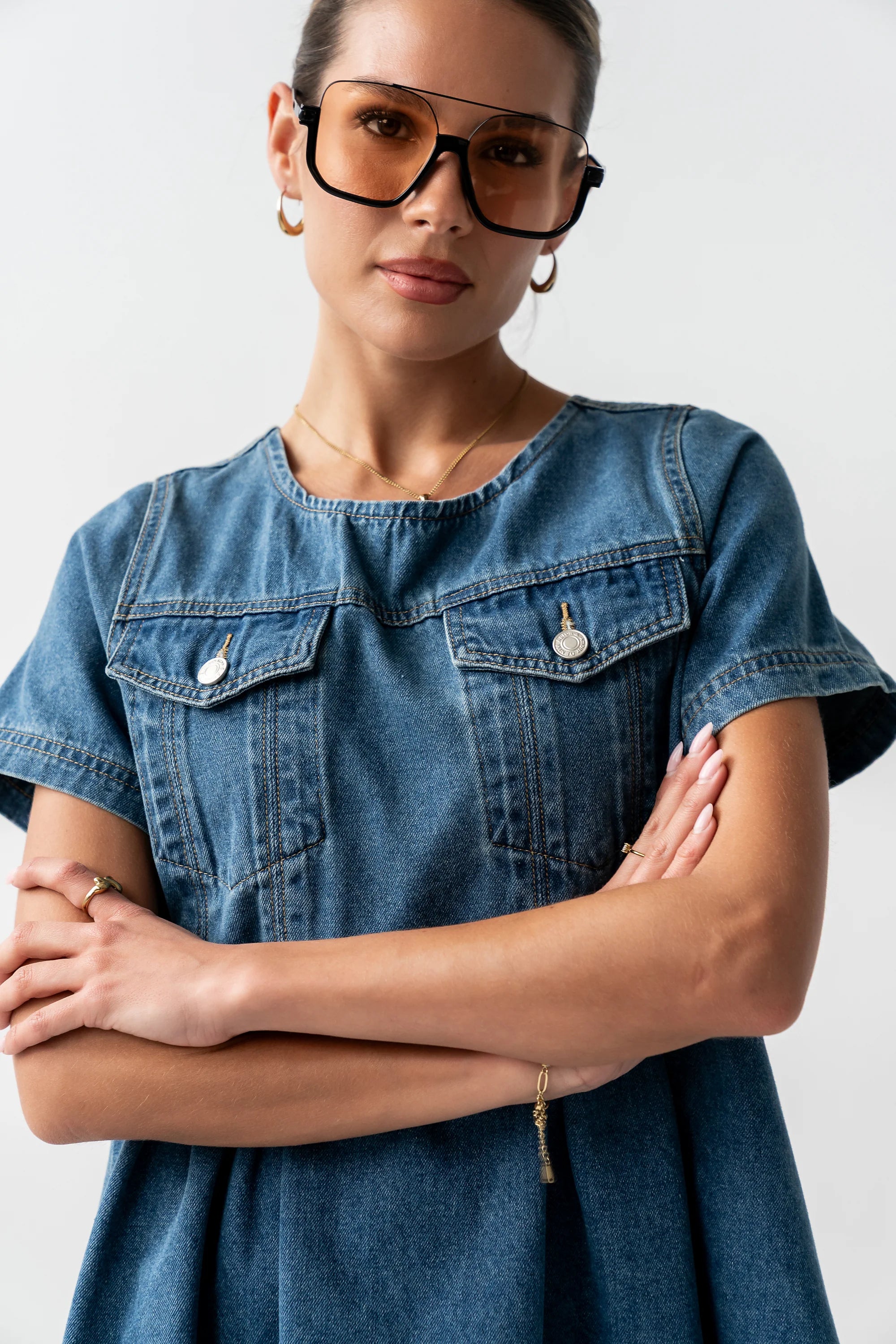 Zalara Denim Baby Doll Dress