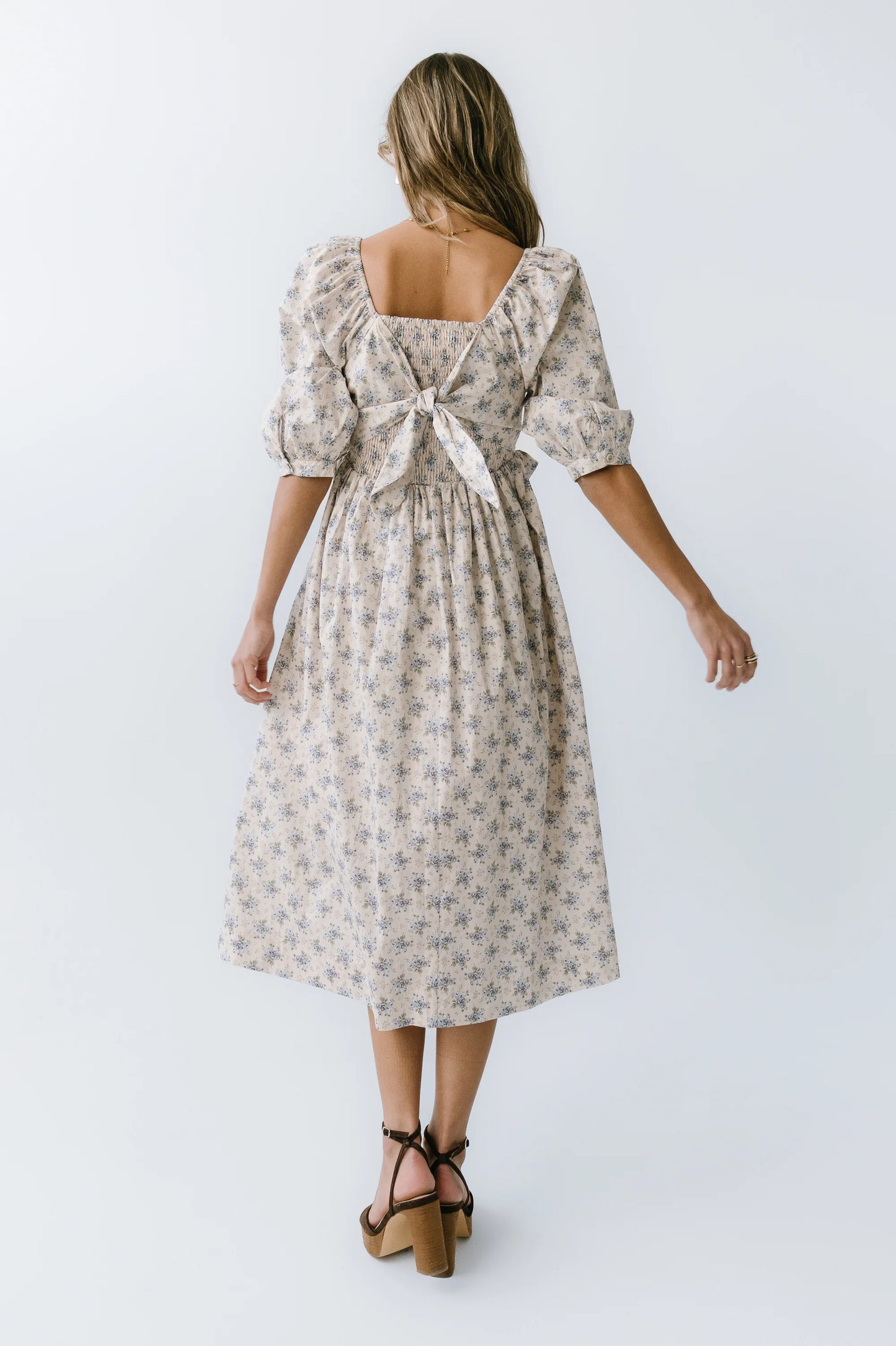 Gloria Floral Midi Dress in Ecru