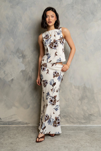 Eden Floral Midi Skirt in Cream