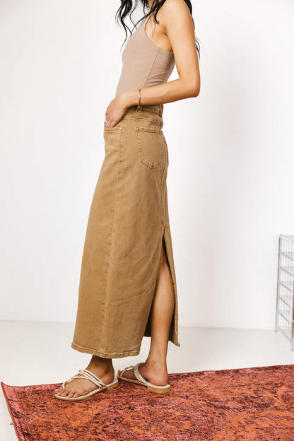 Harley Denim Midi Skirt in Mocha FINAL SALE