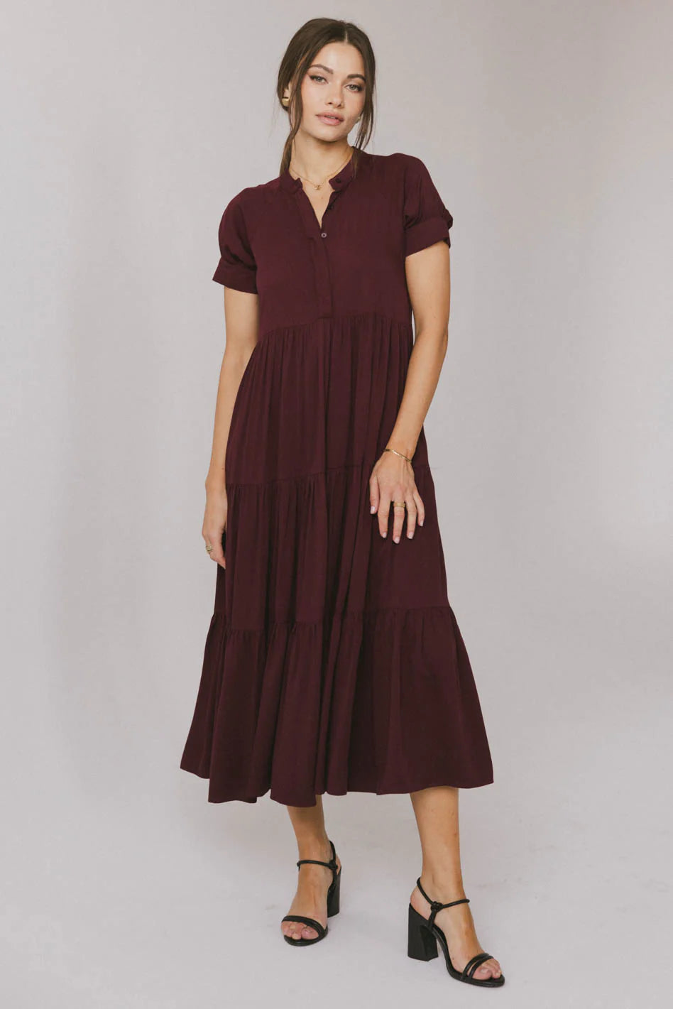 Amanda Tiered Dress in Burgundy FINAL SALE